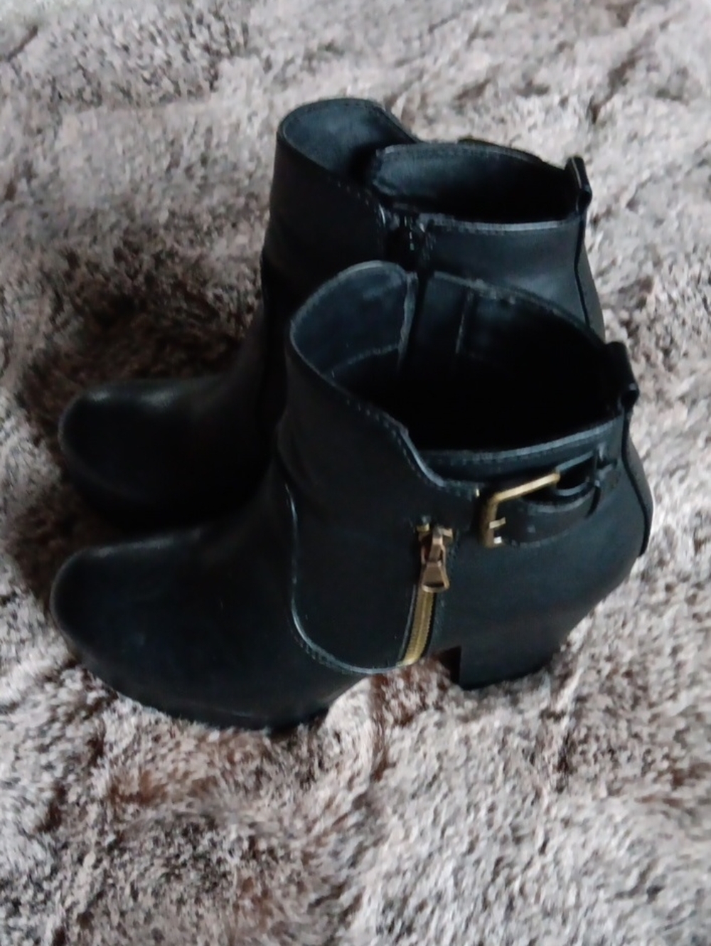 Material Girl Black Ankle Booties with Gold Buckle